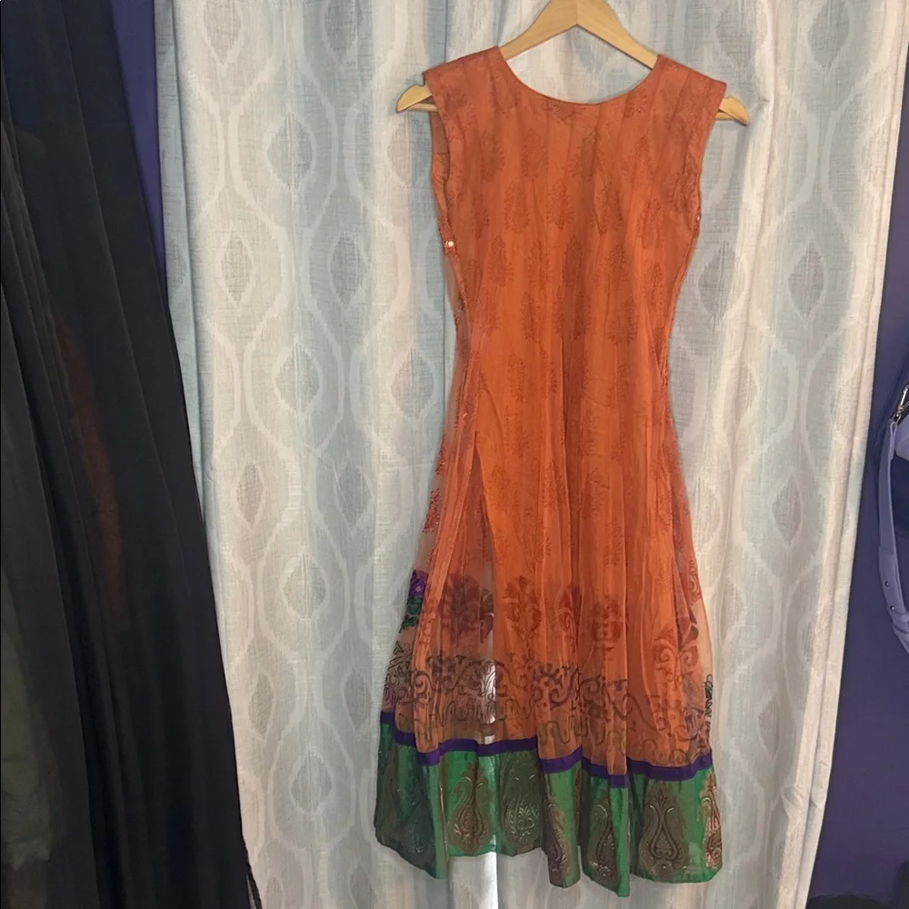 Span Ethnic Dress Orange Purple Green Size L - Picture 8 of 8